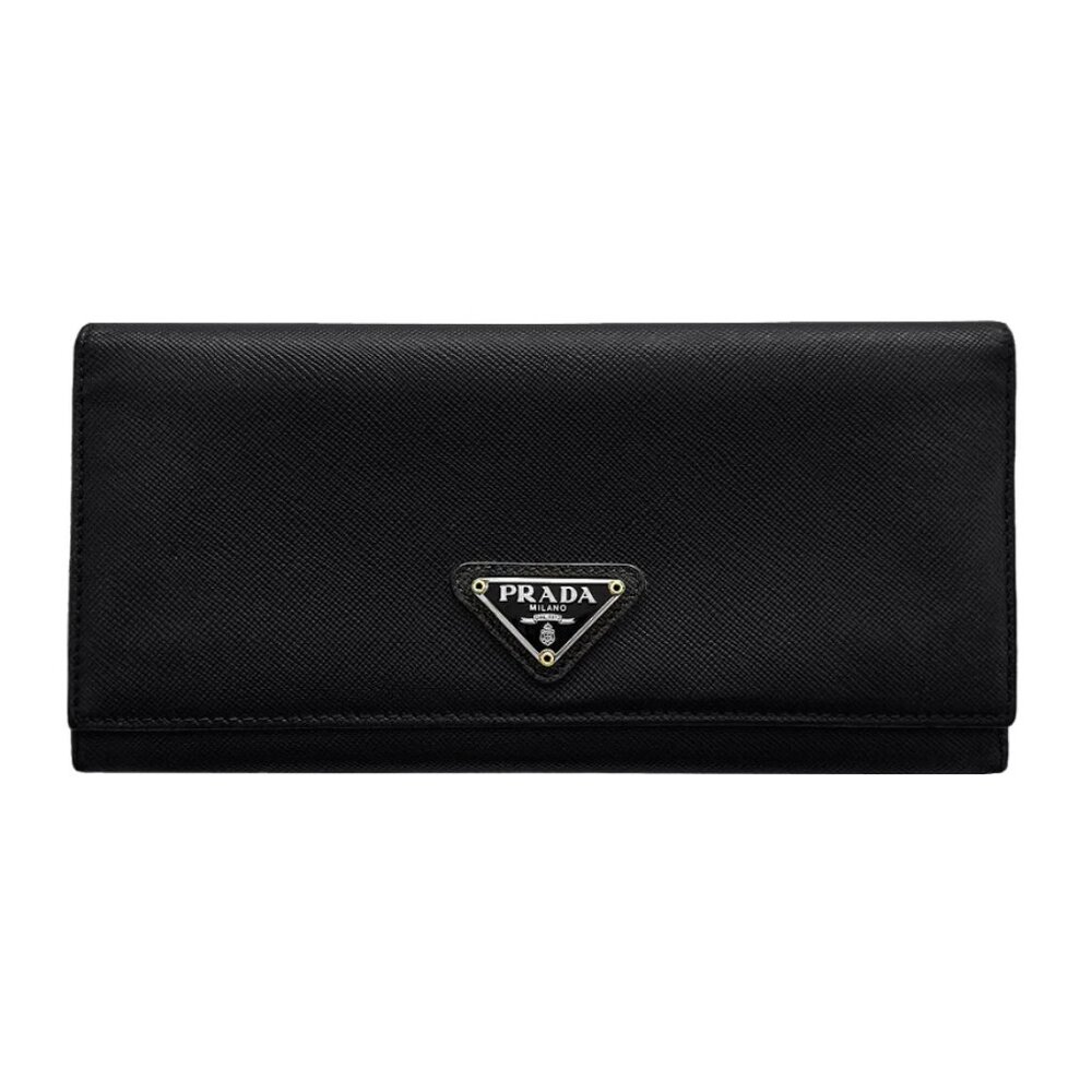 Prada Authentic Black Saffiano Leather Flap Continental Wallet 10D6334 Rank A